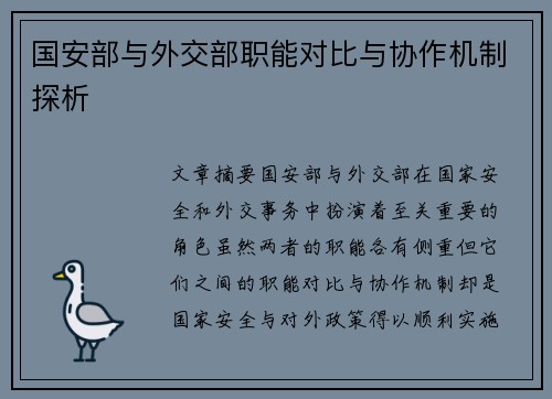 国安部与外交部职能对比与协作机制探析